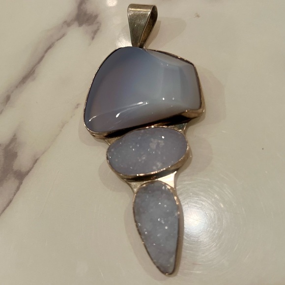 Charles Albert chalcedony and druzy necklace pendant - Picture 3 of 4